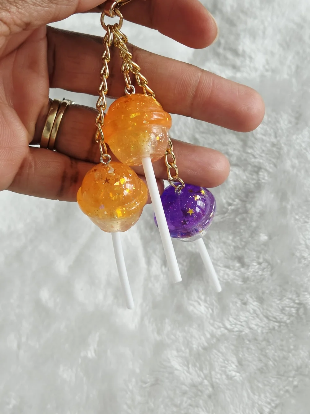 Resin Lollipop Keychain Charm - Orange & Purple - Fun Bag Charm